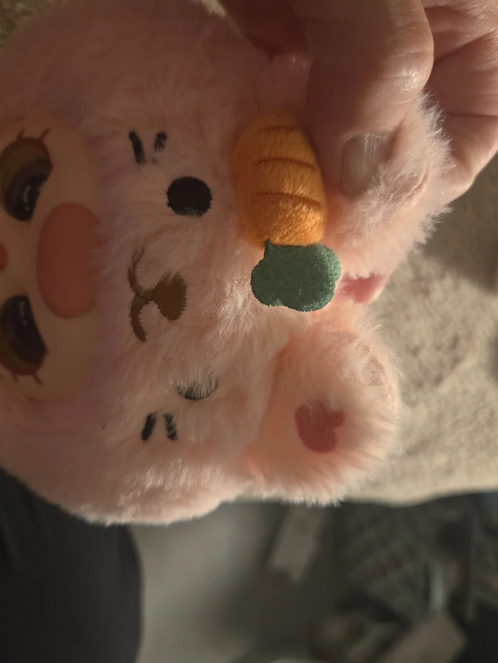 Pink Plush Bunny-Faced Kids Squishy Toy with Carrot Accent